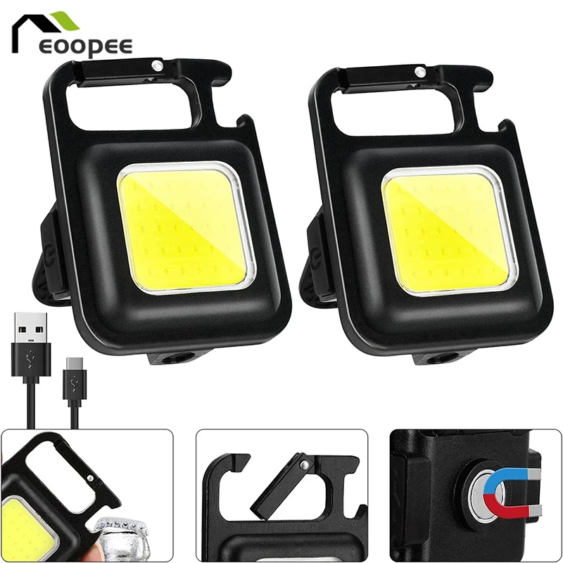 Mini LED Flashlight Magnetic COB Flashlight Keychain Light Portable USB Rechargeable Spotlights For Outdoor Work Lights
