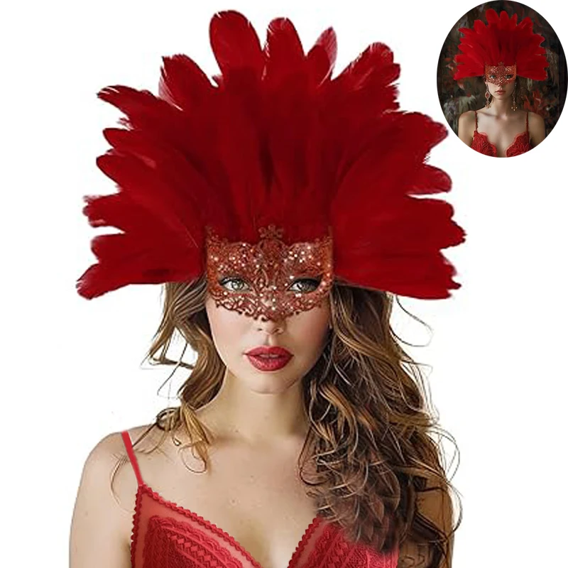 

Feather Masquerade Mask Headwear Carnival Headpiece Showgirl Cosplay Accessories for Women