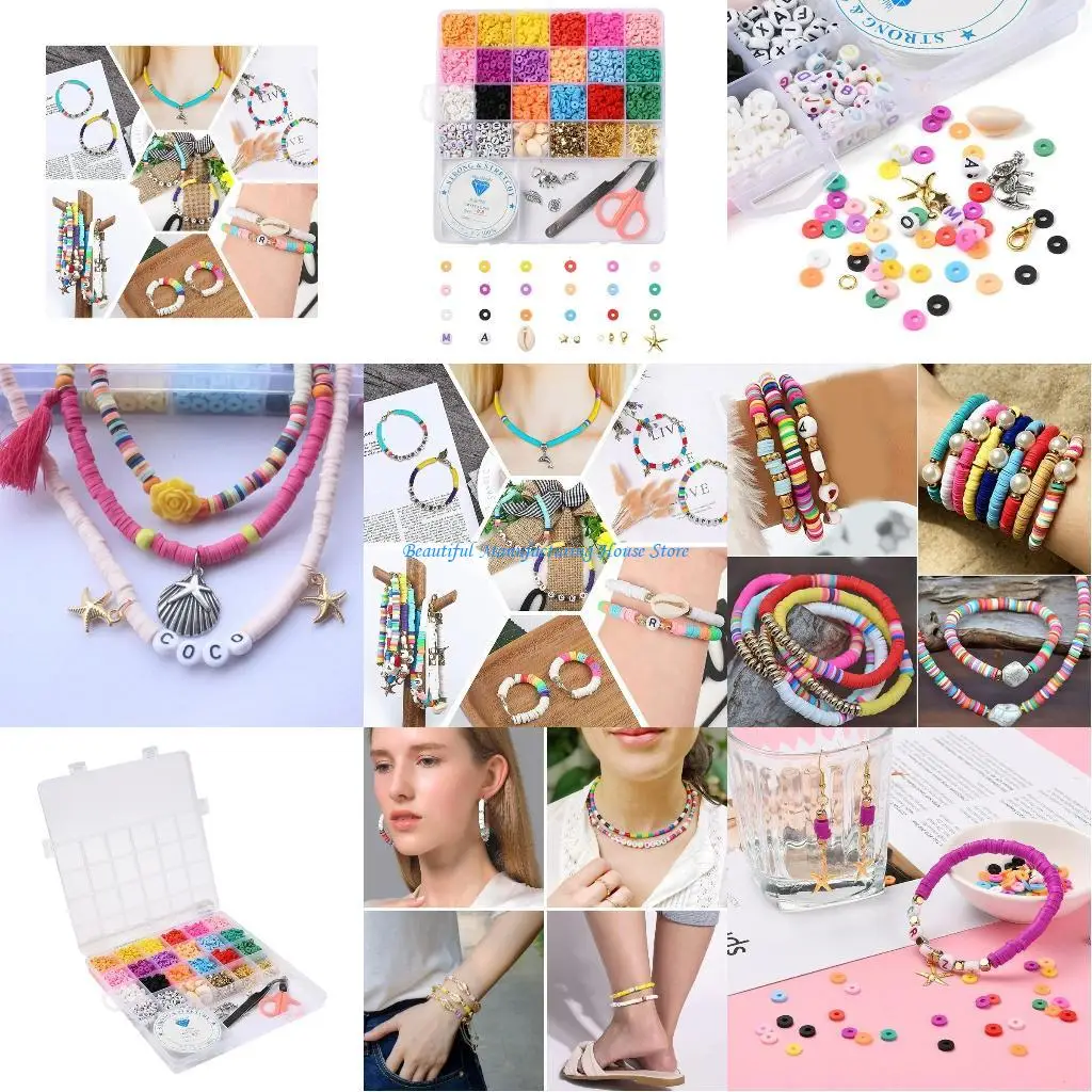 

E56A Clay Heishi Beads Flat Round Clay Spacer Beads with Letter Beads,Pendants,Jump Rings,Clay Beads for DIY Jewelry Making