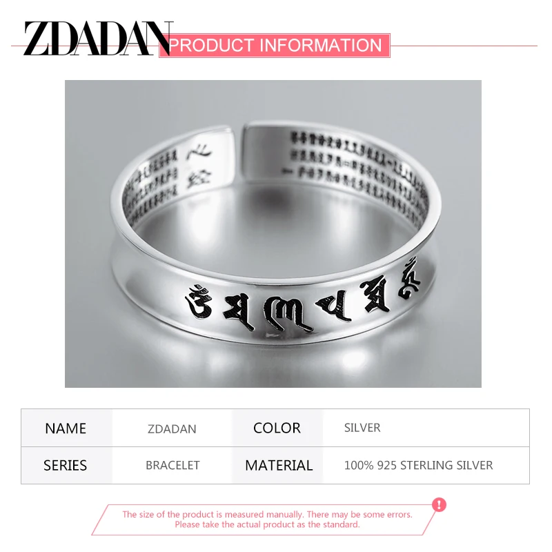 ZDADAN 925 فضة 12 مللي متر القلب سوترا رسالة المفتوحة الكفة الأساور الإسورة للنساء مجوهرات هدية حفلة