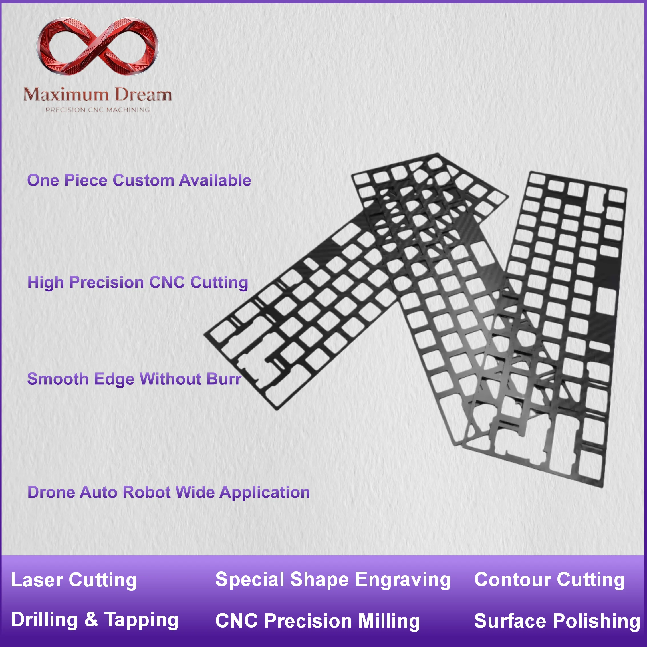 OEM Carbon Fiber Sheet CNC Routing Cutting Custom Thickness 1mm 2mm 3mm for Model Making