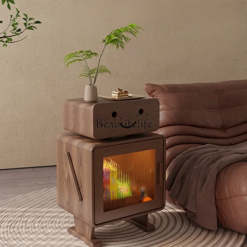 Robot side cabinet with lamp solid wood sofa side few