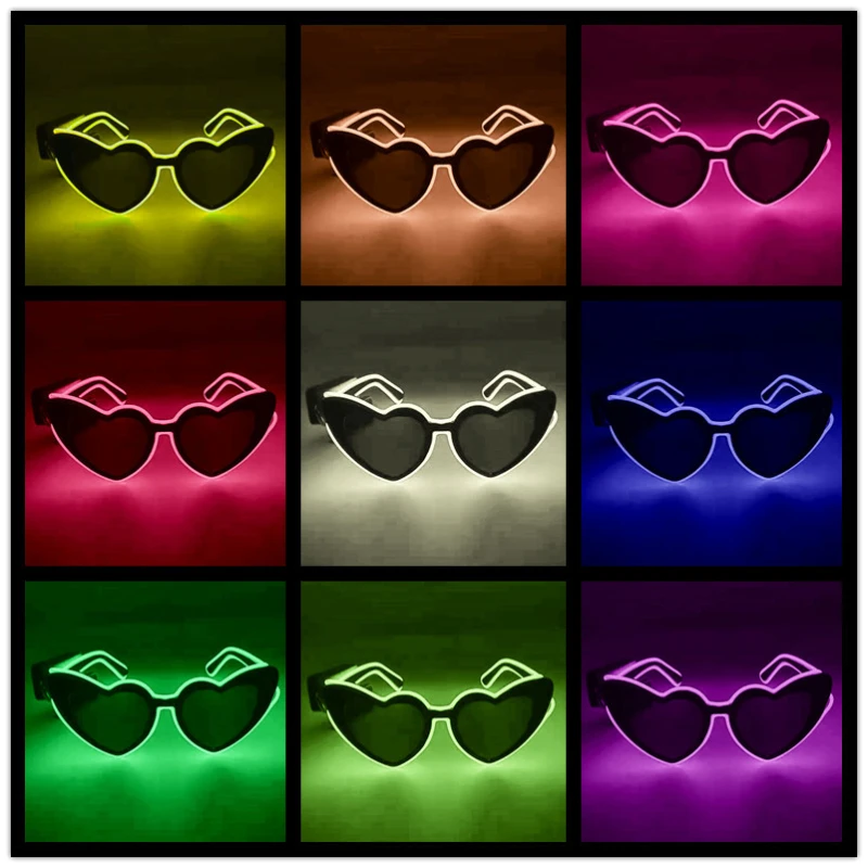 

heart shaped LED Fashionable EL Cold Light Love Heart Glasses For Party Luminous Props Lighting Glasses For Festival Celebration