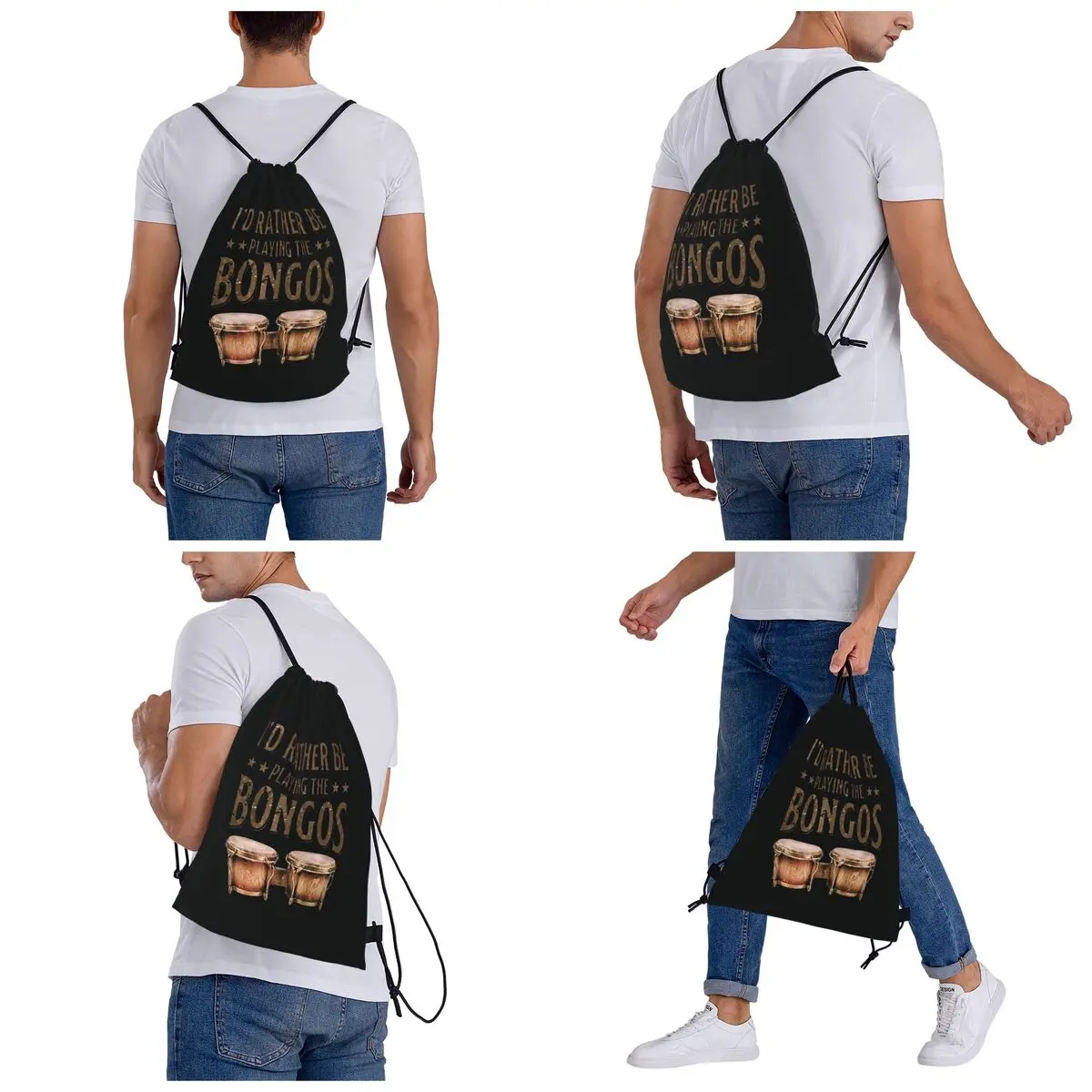 I'd Rather Be Playing The Bongos Bongo Drums Backpacks Casual Drawstring Bags Sports Bag Book Bags for Travel Students