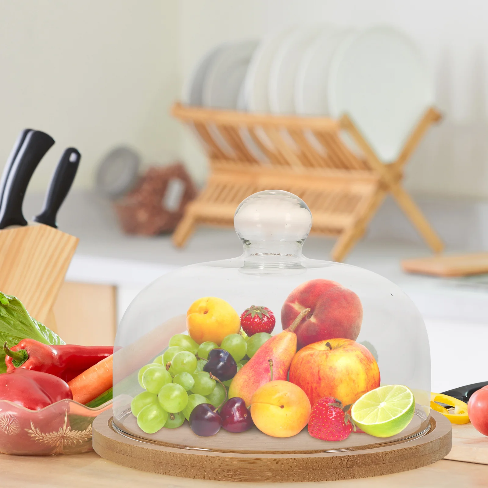 

Набор: стеклянная крышка для торта с деревянным основанием, прозрачная подставка для десертов, многоразовая, легко моется