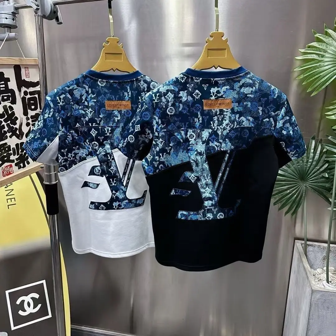 2025 new casual Guochao embroidered short-sleeved trendy clothes men's short-sleeved loose round neck trendy top