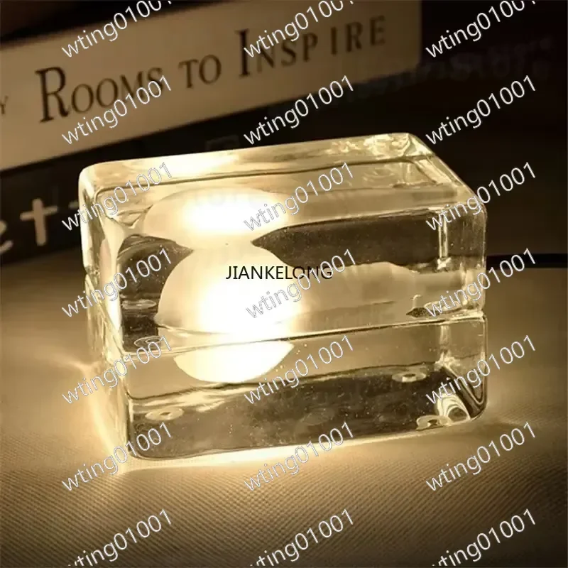 for Modern Clear Ice Cube Glass LED Table Lamp Nordic Style Bedside Desk Light Home Decor Lighting Fixture for Bedroom Study