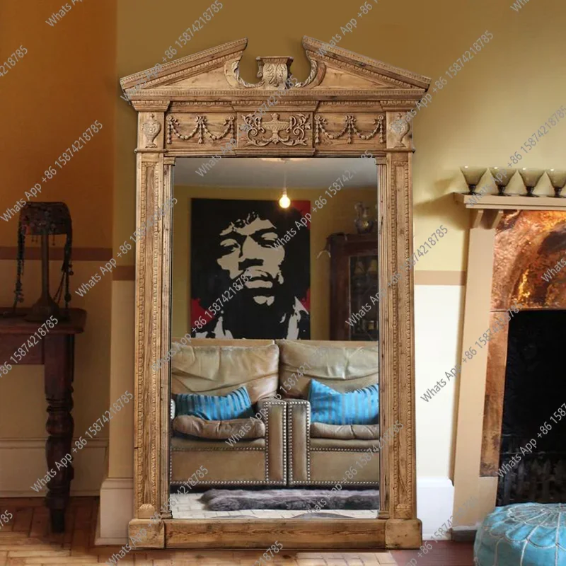 N63 vintage full-length mirror, French carved dressing mirror, bedroom fitting mirror, second-hand special-shaped floor mirror