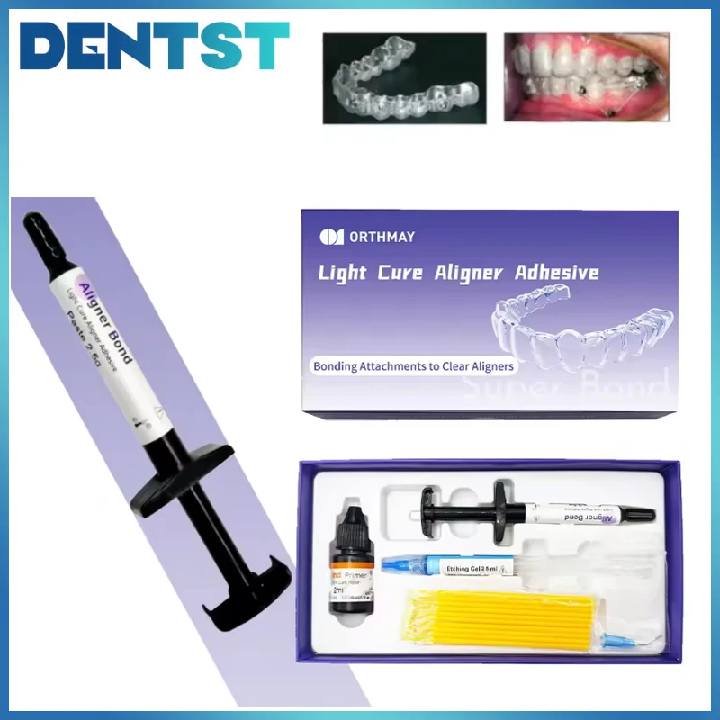 

Набор невидимого ортодонтического клея для крепления керамических/металлических/пластиковых элементов к прозрачным элайнерам, 2.5 г