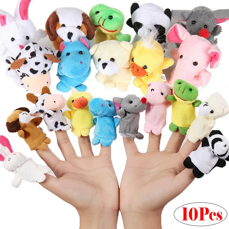 10pcs/set Cute Animal Plush Finger Doll Kids Early Education Puzzle Finger Toys Parent-child Interactive Cartoon Doll Game Props