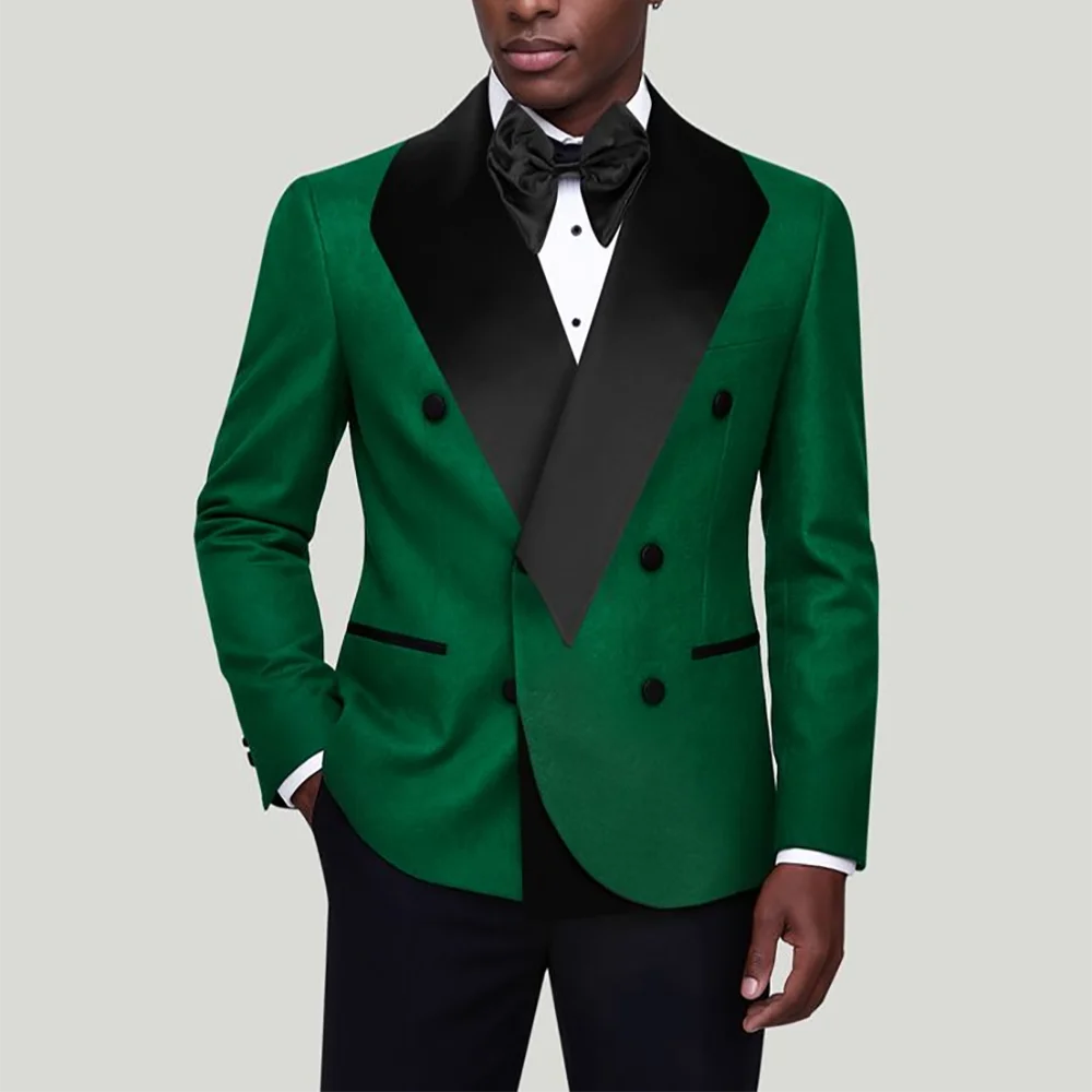 Chic Contrast Color Men Suit Double Breasted Satin Shawl Lapel Slim Blazer Pants Casual Party Formal Business Wedding Tuxedo