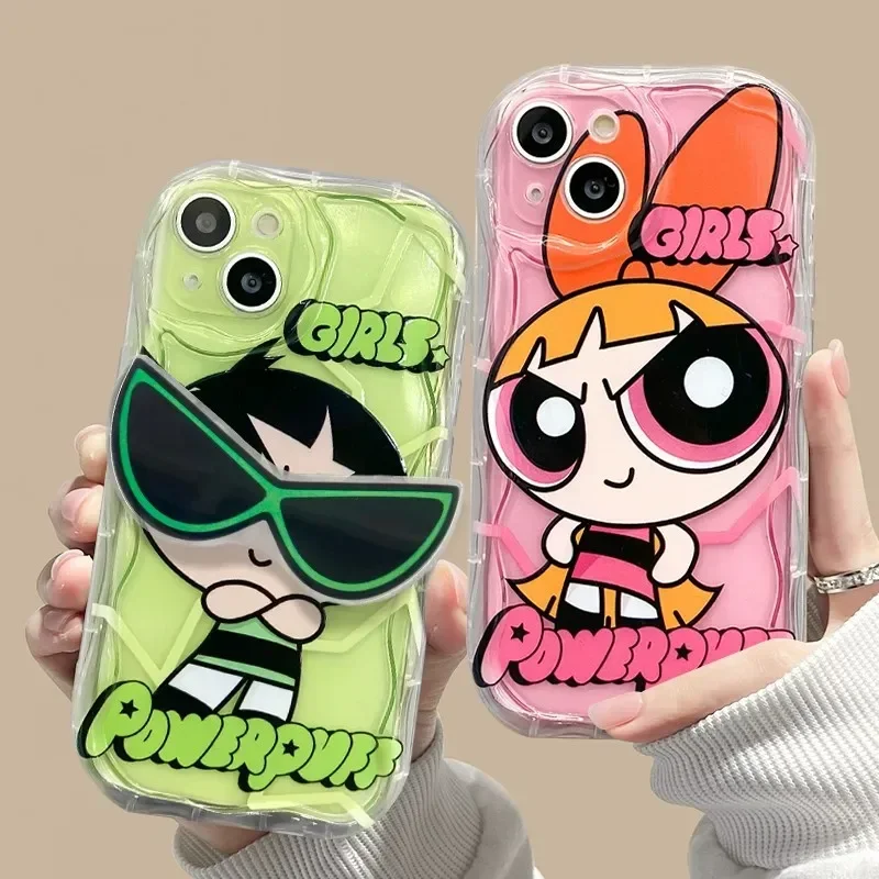 P-Powerpuff Girls Glasses Support Clear Case for iPhone 15 14 11 Pro Max 13 12 Mini XR XS X 8 7 6 6S Plus SE 2020 Silicone Cover