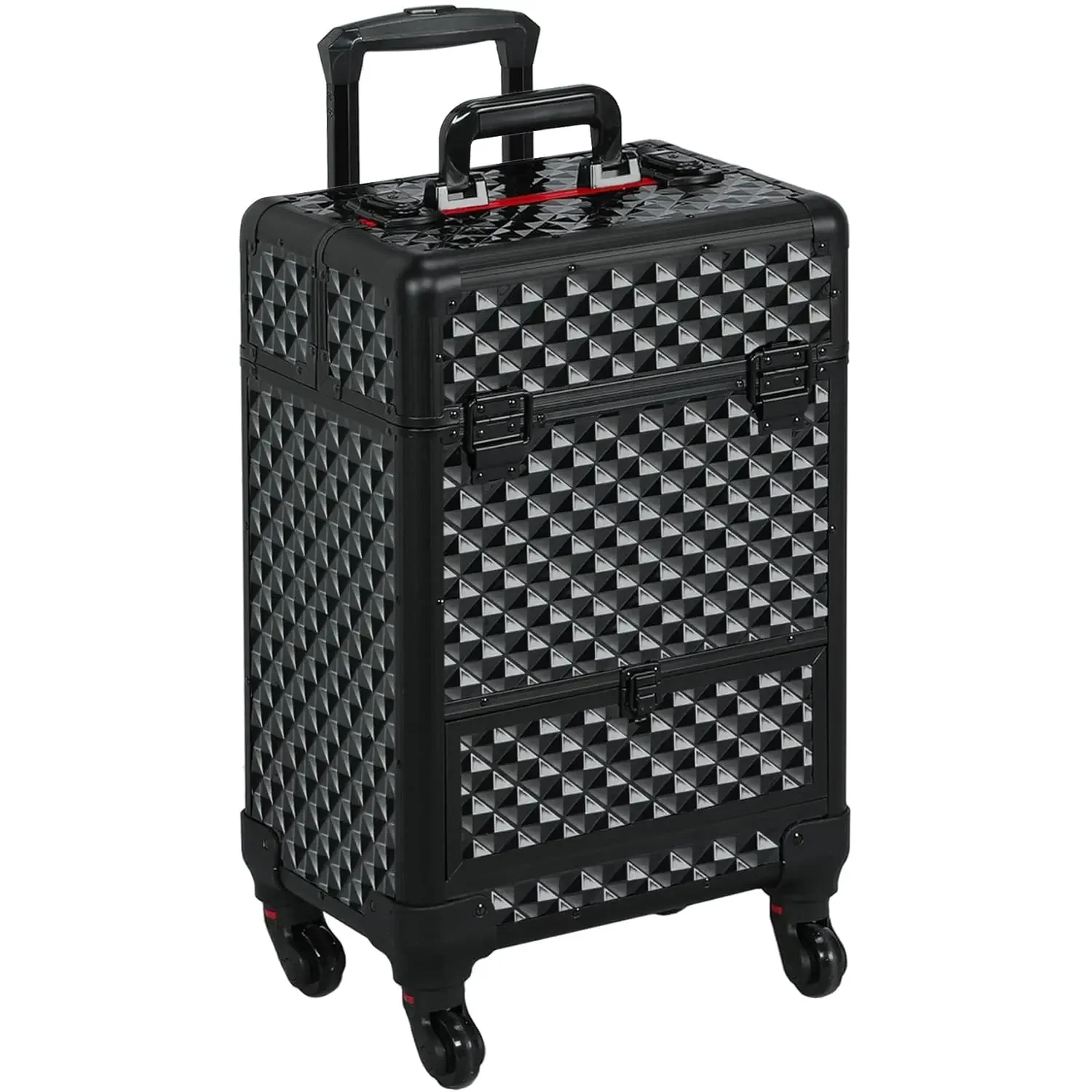 Rolling Makeup Train Case Aluminum Cosmetic Case with Wheels Barber Case Salon Lockable Travel Trolley with Sliding Dr