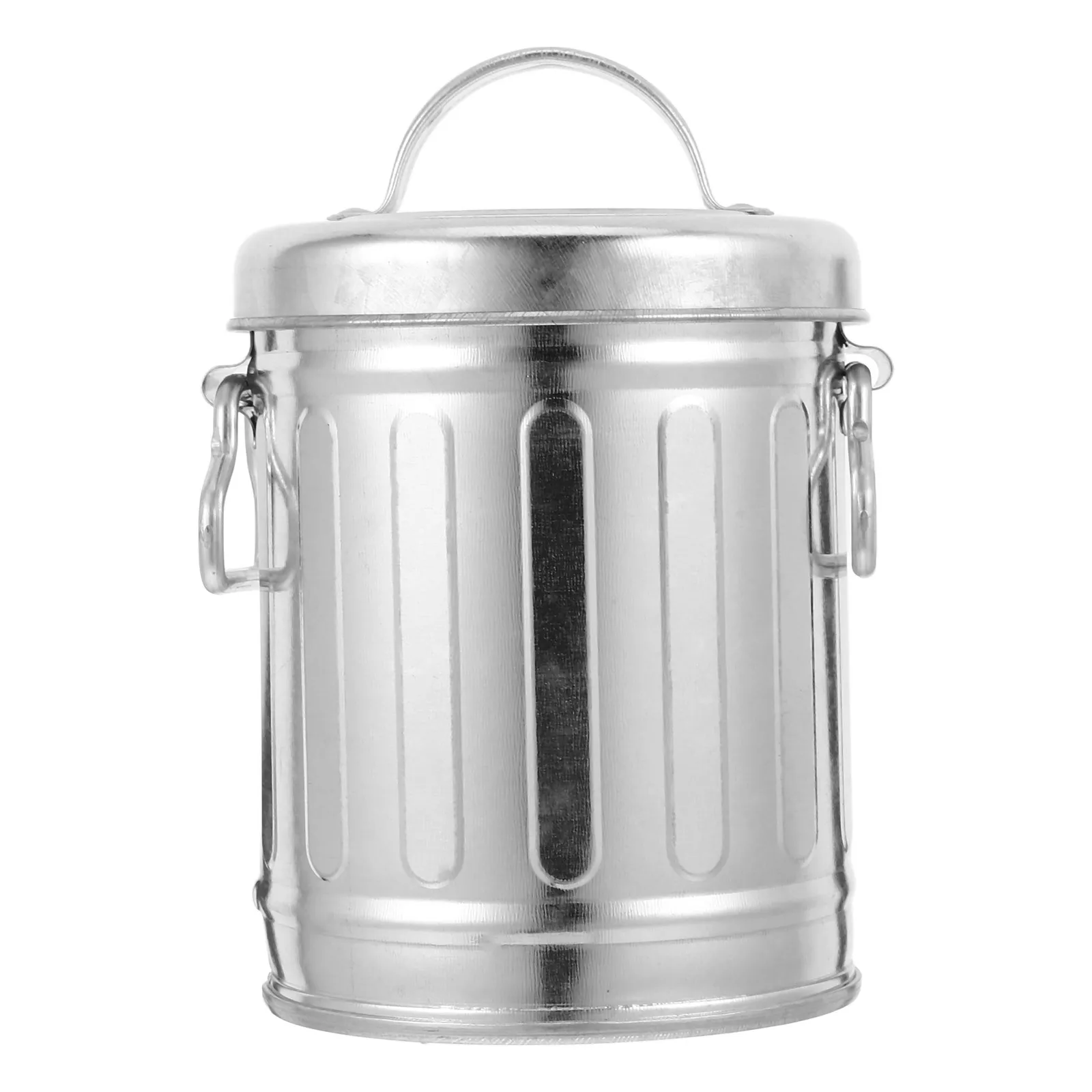 

1pc Galvanized Bucket With Lid Vintage Iron Desktop Wastebasket Large Capacity Compact Trash Can For Home Office Bedroom Metal