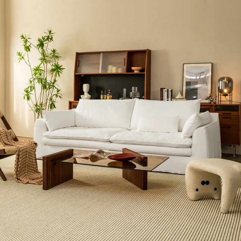 #Cloth Art Modern Three-Person Straight Sectional Sofa Silent Wind Cotton Linen Detachable Washable Washable