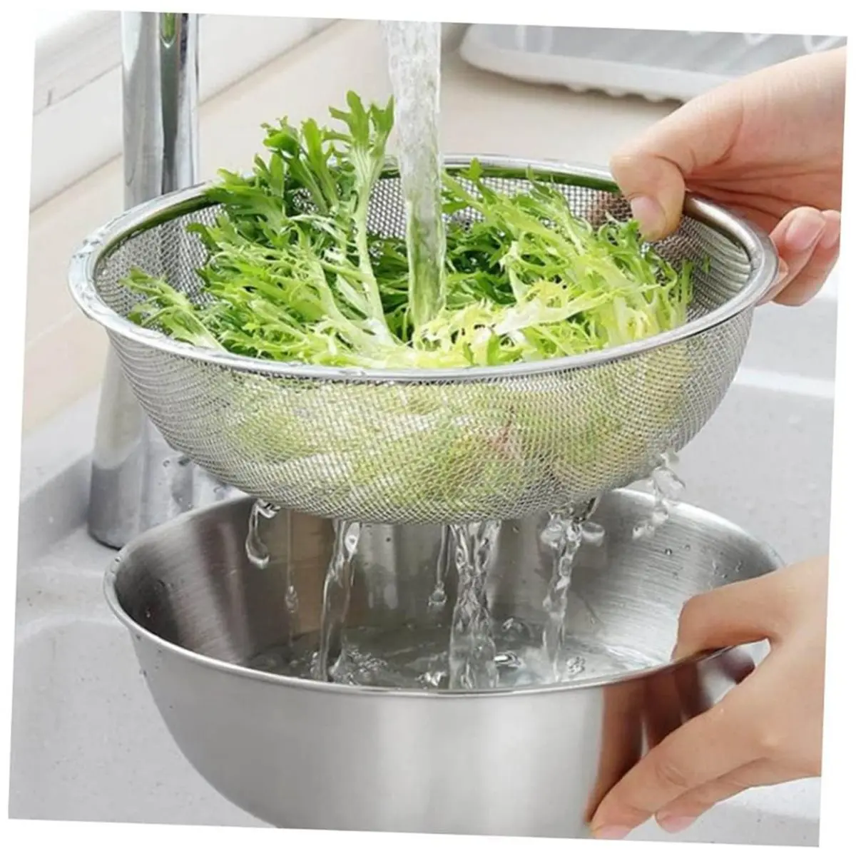 Stainless Steel Kitchen Colander Set Drain Basket and Bowl for Easy Washing of Fruits Vegetables and Rice Kitchen Tool