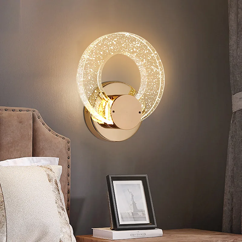 luxury circle crystal wall lamp modern minimalist bedroom bedside living room background creative minimalist aisle led lighting