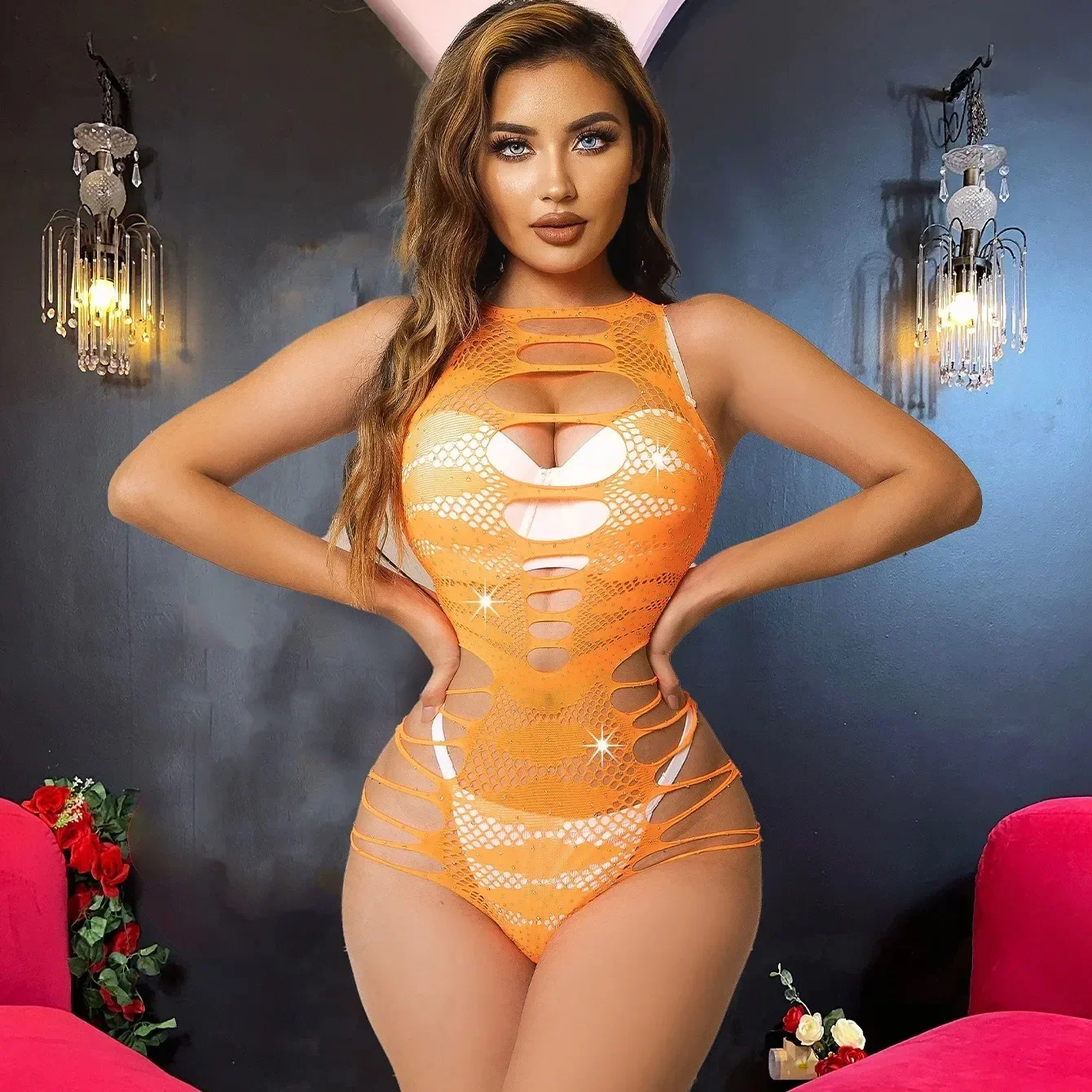 Women Porn Lingerie Sexy Fishnet Bodysuit Women Crotchless Ladies Bodysuits Erotic Dress Mesh Clothes Nightclubs Sex Set