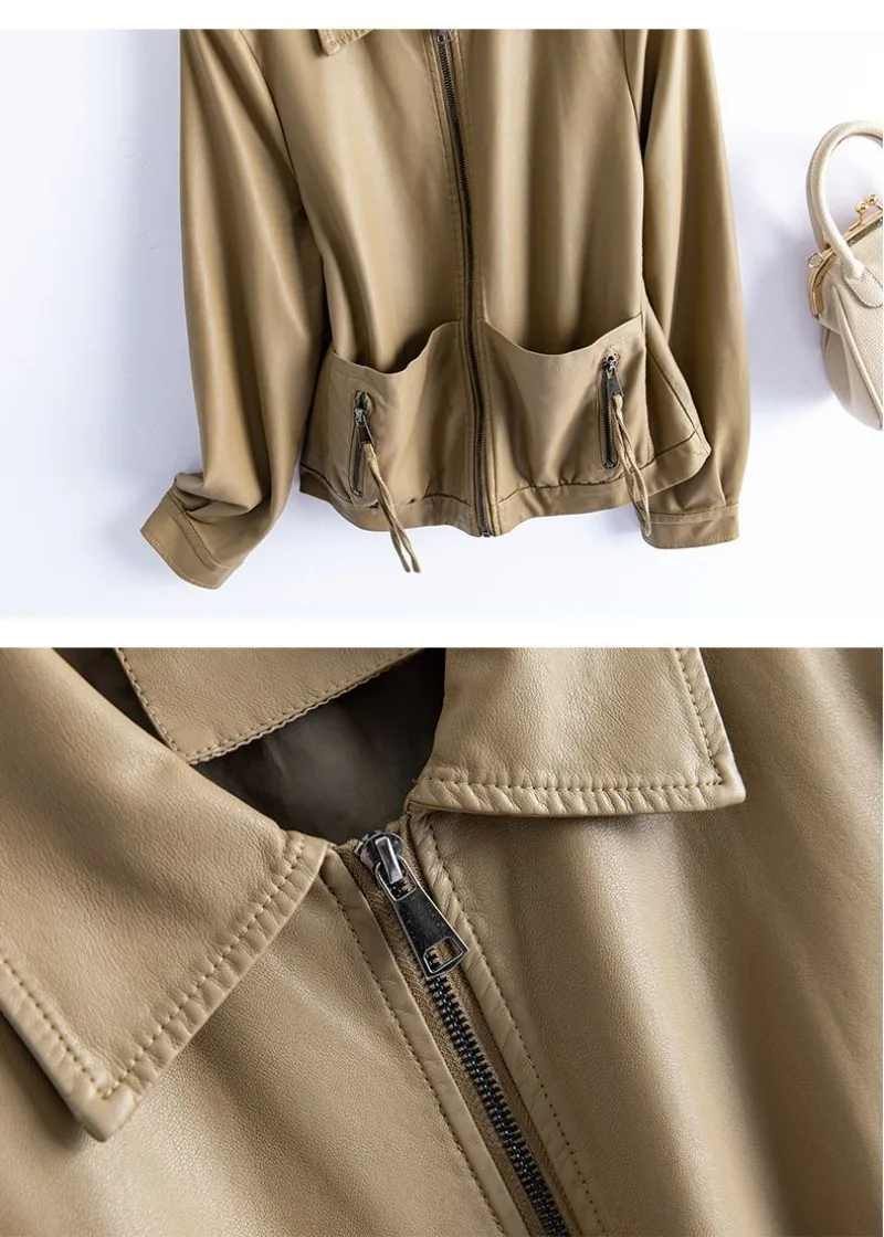 New 2026 Temperament PU Leather Jacket Women's Autumn Lapel Loose Motorcycle Jacket Ladies Casual Female Outwear Overcoat
