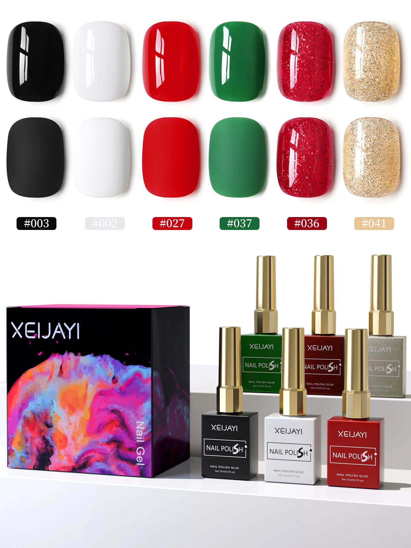 XEIJAYI 6pcs 15ml Gel Nail Polish Set Semi Permanent UV Gel Polish Kits All For Manicure Kit Soak Off UV LED Vernis