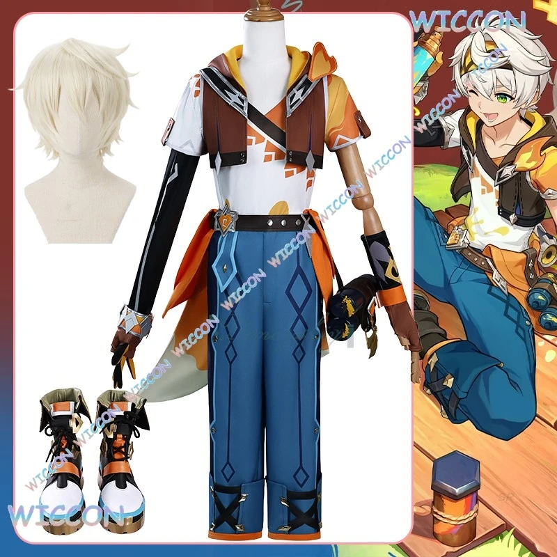 

Panda/Game Genshin Impact Bennett Cosplay Costume Top Pants Wig Shoes Accessories Full Set Uniform Halloween Props Carnival