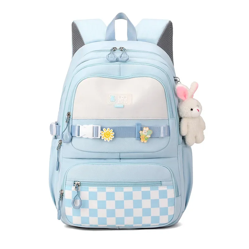 Sac à dos d'école pour enfants avec pendentif lapin, sac à dos simple pour adolescentes, grande capacité légère, lycée