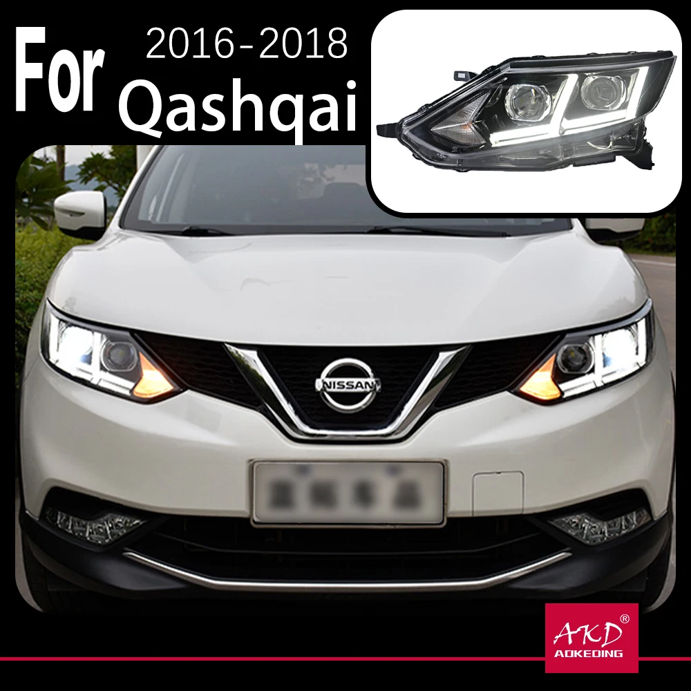 AKD Car Model Head Lamp for Qashqai Headlight 2016-2018 Dualis LED Headlight DRL Bi Xenon Projector Lens auto accessorie