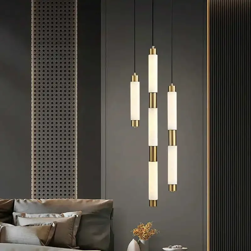 New Light Luxury Long Strip Marble LED Bedside Pendant Light Postmodern Model Room Entrance Hall Living Room Study Reading Lamp