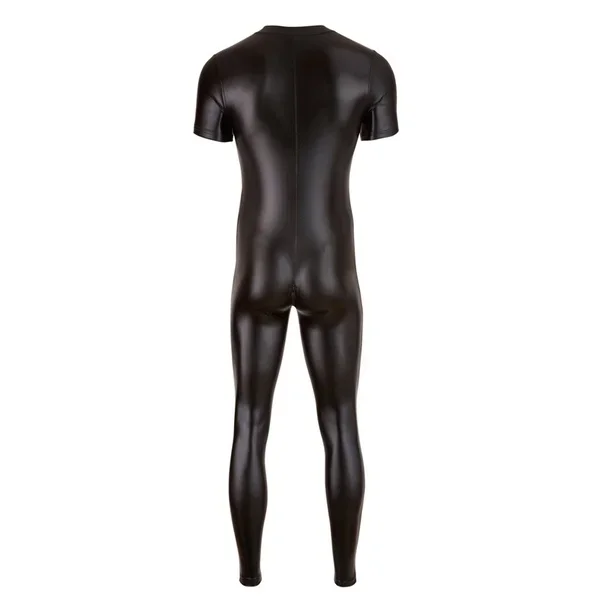 latex Men Wet look Catsuit Faux Leather Mesh Jumpsuits Black Tight PVC Bodysuit Sexy Clubwear Men Lace Lingerie Fetish Body Suit