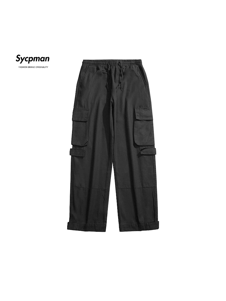 

Sycpman American Retro Multi Pocket Straight Cargo Pants Men's Streetwear Autumn Loose Versatile Wide Leg Casual Trousers