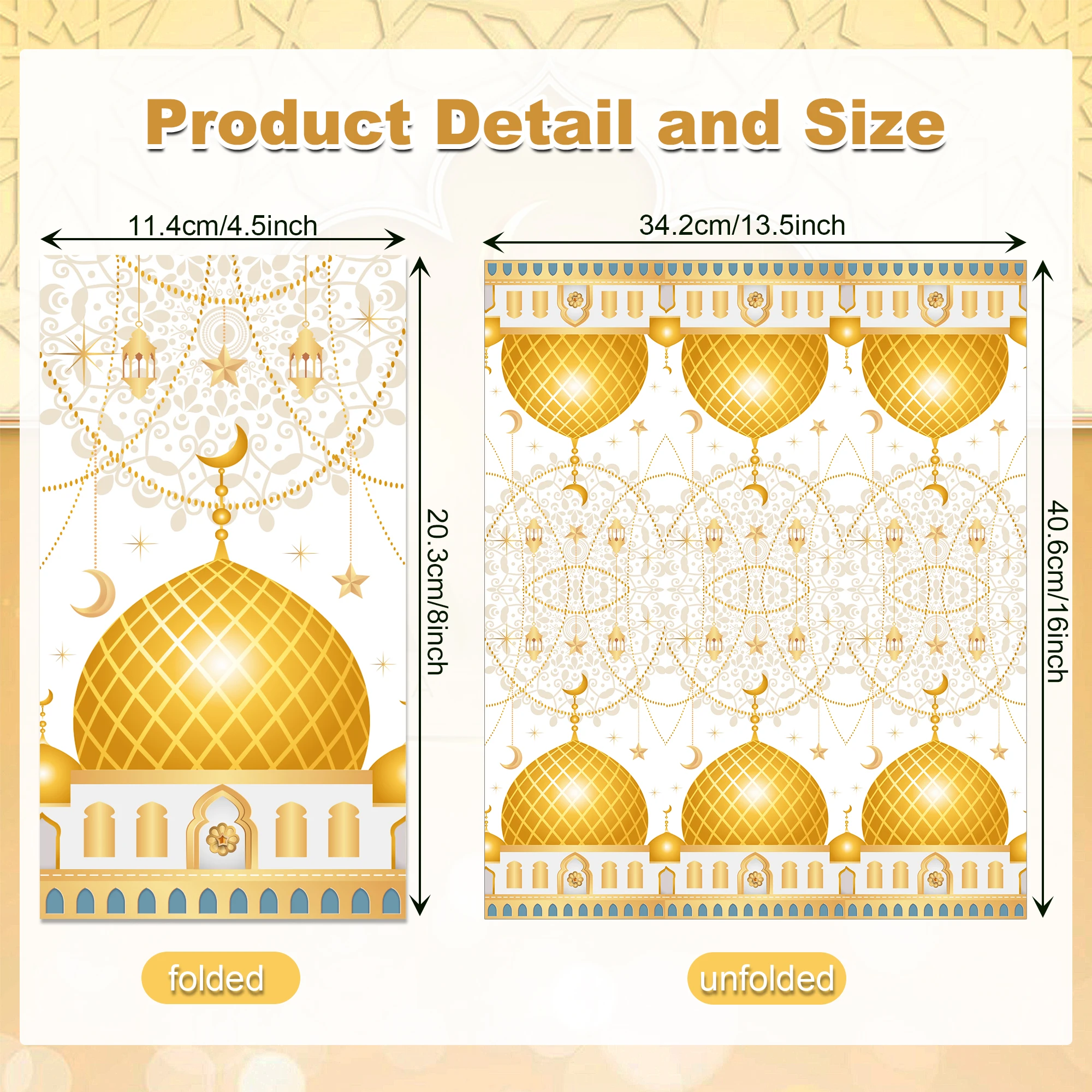 Islamic Pattern Disposable Paper Napkins Double-Sided Ramadan Design with Golden Mosque Dome Moon Star Lantern on White Backgrou