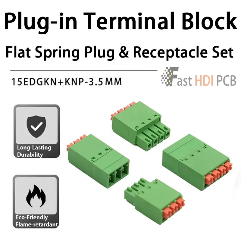 3.5mmFlat Spring-Loaded Connector Kit | Industrial 15EDGKNP Series 2-24P|Precision Equipment & IoT Devices|PA66 Flame Retardant