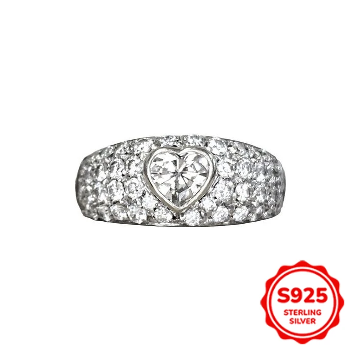 

Fashionable and Elegant S925 Silver Full Diamond Heart-shaped Temperament Versatile Women's Ring Engagement Proposal Ring