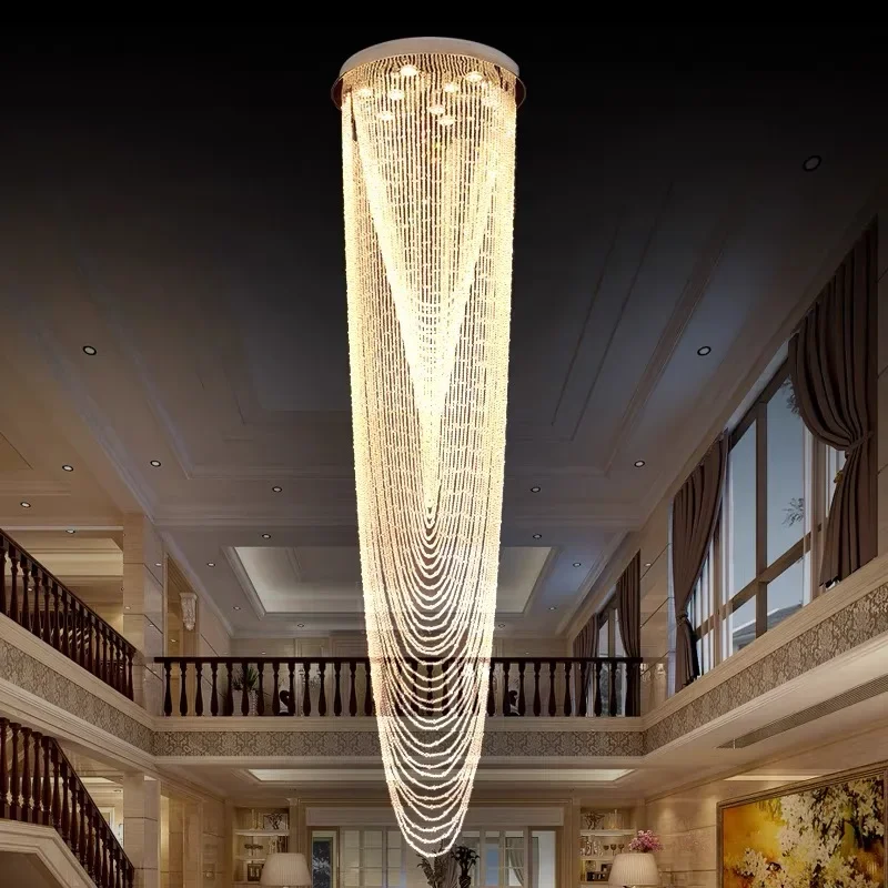 Luxury Villa Duplex Staircase Chandelier Lighting Crystal Tassel Indoor Lighting Restaurant Lobby Living Room Loft Pendant Lamps