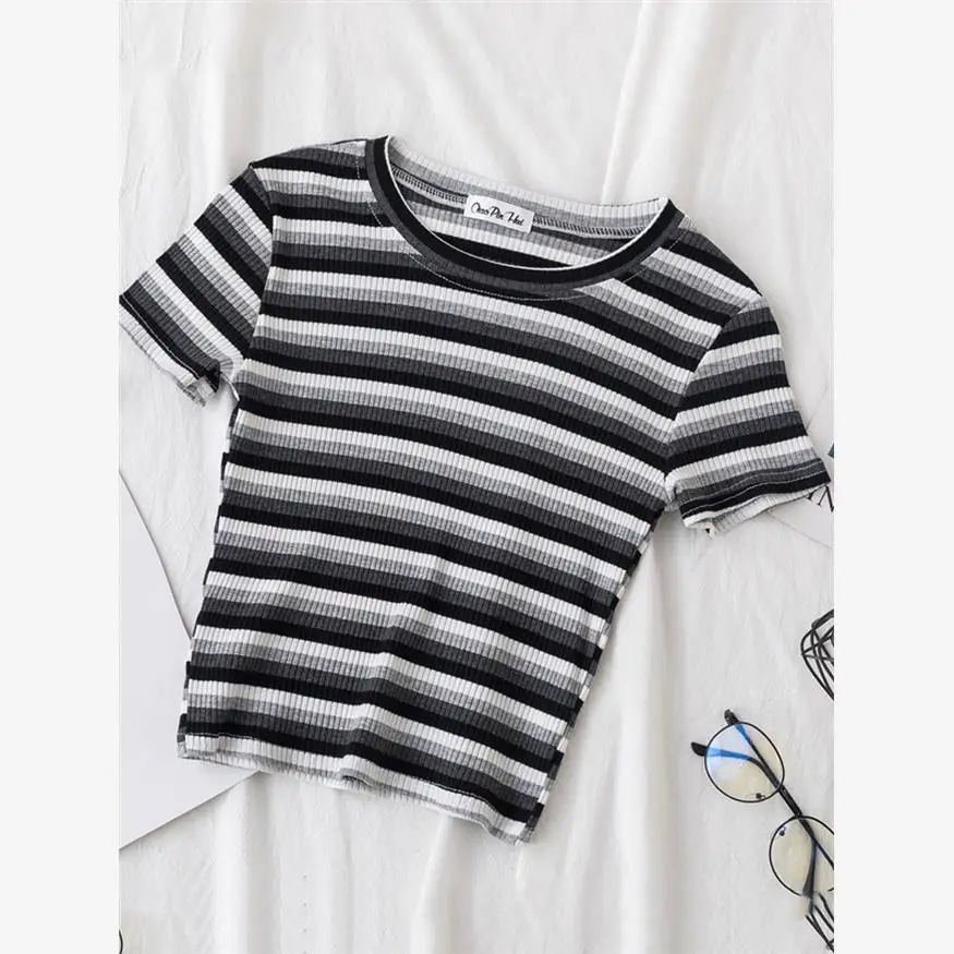 جديد المرأة سليم صالح قوس قزح تي شيرت مخطط Cleanfit Sle ثلاثية الأبعاد تأثير Ciwalk Faion تنفس مريحة السيدات #2