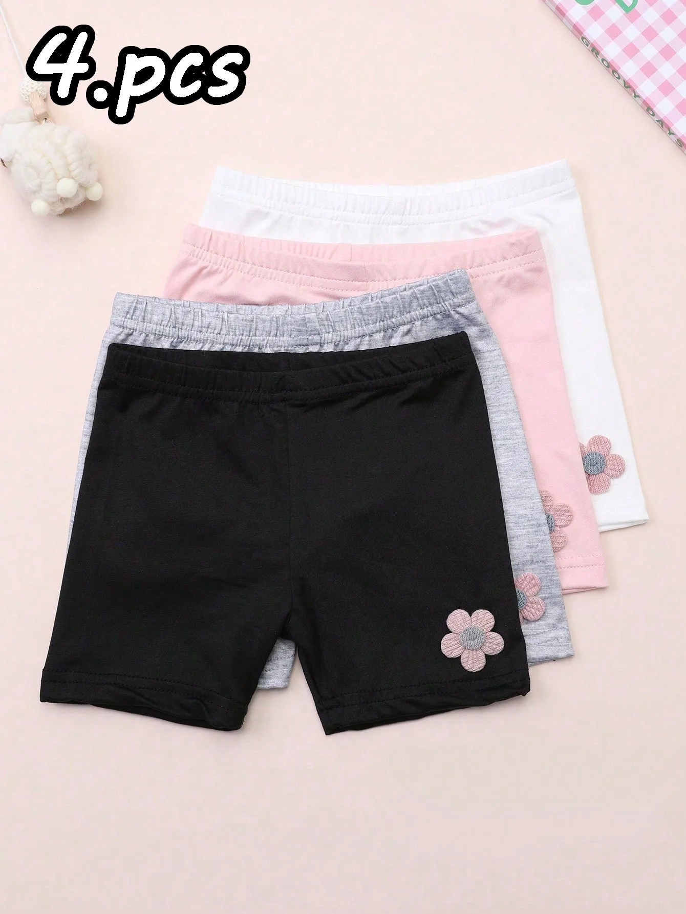 4 Stück Sommer-Leggings mit kleinem Blumenmuster und geradem Bein für Kinder, Sicherheitsshorts für Mädchen, Leggings für Kinder im Alter von 2–12 Jahren, für den täglichen Gebrauch – Detail 2