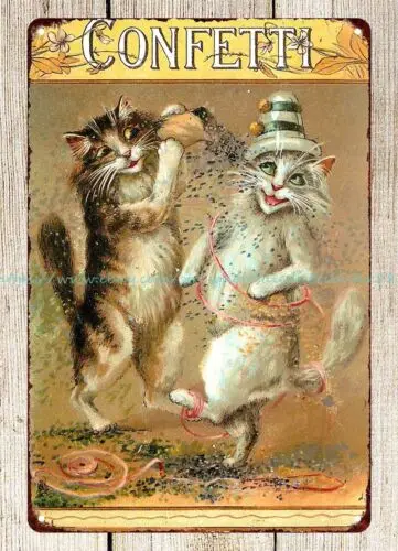 CONFETTI two cats on hind legs metal tin sign metal coffee sign