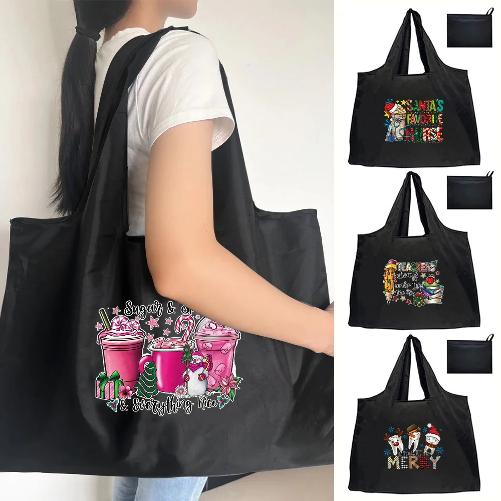 

Tote Bag Eco-Friendly Folding Shopping Bag Reusable Portable Shoulder Handbag for Travel Grocery Fashion Christmas Series