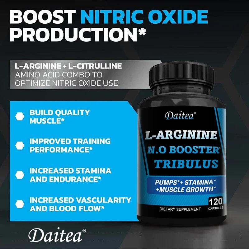 Daitea L-Arginine Capsules - Enhance Men's Energy, Muscle Mass, Endurance and Blood Flow - Daily Exercise Mercury Supplement