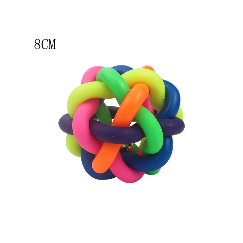 Funny Interactive Toys Colorful Pet Doy Elasticity Chewing Ball Rainbow Color Rubber Bell Sound Ball Round Shape Ball With Bell