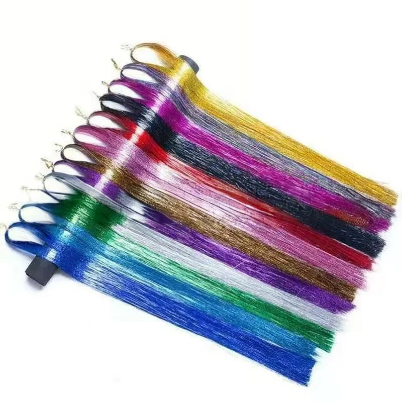 Kit de oropel de extensiones de cabello sintético, 36/48 pulgadas, 12 colores mezclados, con herramienta, oropel de pelo brillante, reflejos resistentes al calor