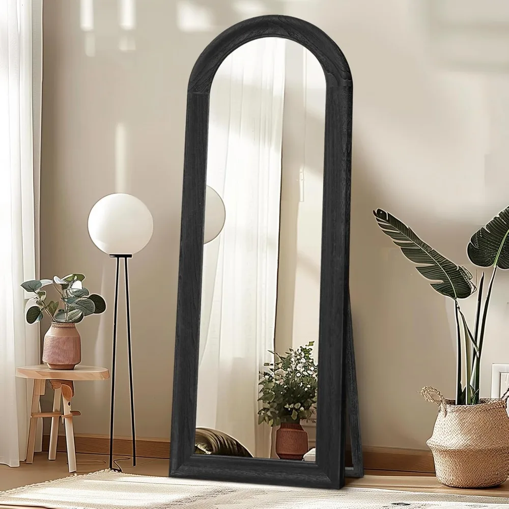 

65"x22" Arched Full Length Mirror with Stand Solid Wood Frame Floor Large Mirror for Living Room, Bedroom Hanging Standing