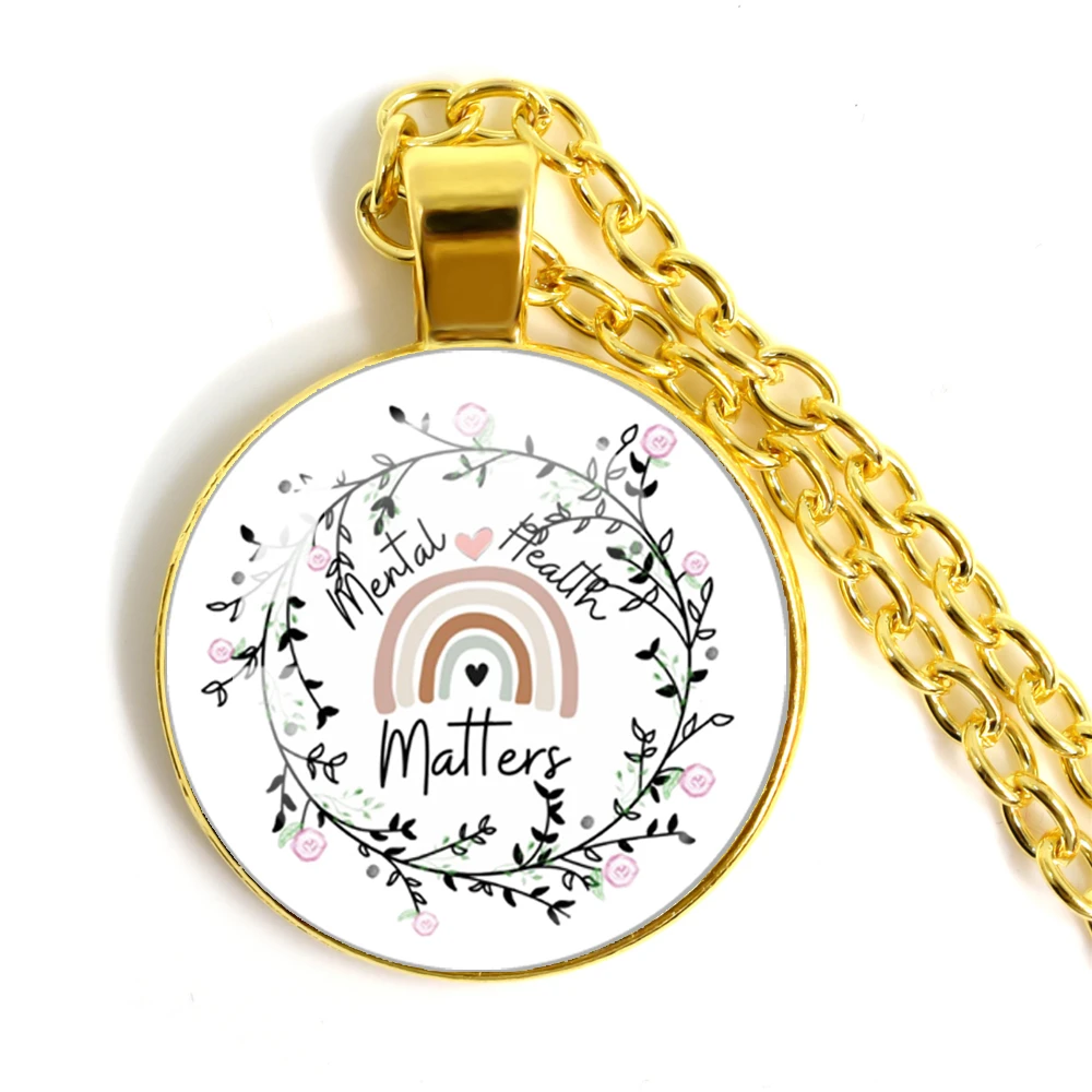 Love Your Life Mental Health Necklace 25MM Alloy Glass Cabochon Necklaces Depression Awareness Necklace  Jewelry Gifts