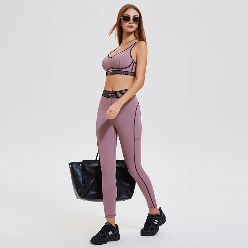 Women Sports Wear Outfit Gym Wear Athletic Cross Back Sports Bra 2 Piece Leggings Fitness Workout Sets