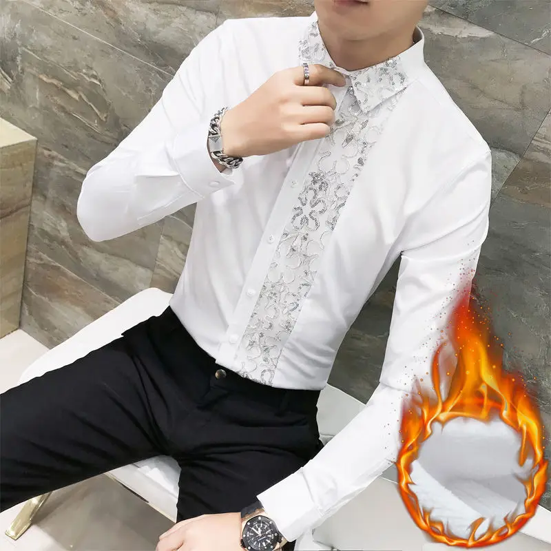 Host Performance Costume Slim-Fit Sequined Shirt Night Show Men Singer Stage Korean Style Tight Stretch