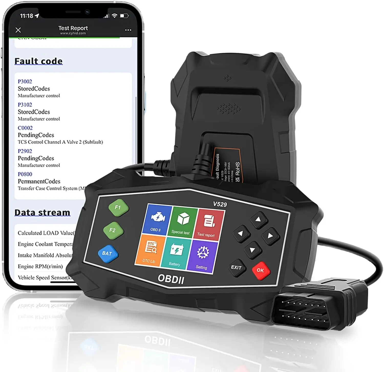 

V529 OBD2 Scanner, 2.8' LCD Diagnostic Tool with Battery Test, I/M Readiness, Live Data, Mode 6 & 8, Gasoline Vehicle Support, 9