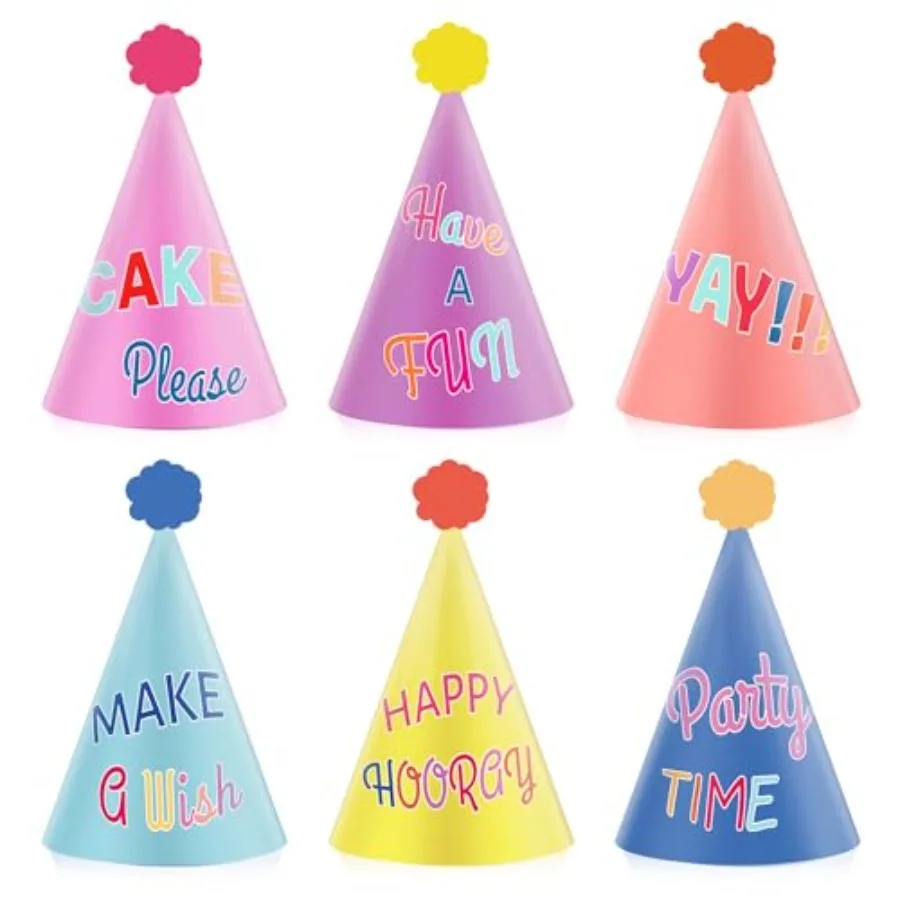 24 قطعة من قبعات الحفلات الملونة لمستلزمات حفلات أعياد الميلاد السعيدة، قبعات مخروطية للحفلات ذات طابع قوس قزح، قبعات ورقية ملونة لتزيين الحفلات #1