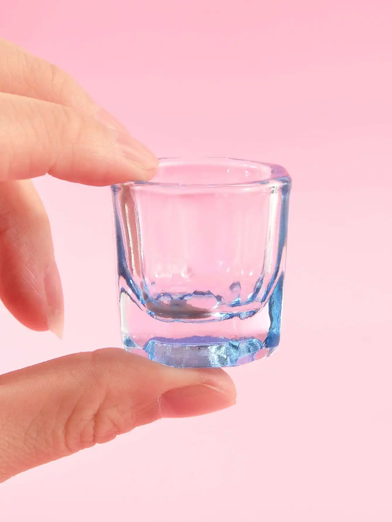 klimonla 1pc Pink Glass Crystal Cup for Acrylic Liquid Powder Nail Art Tools