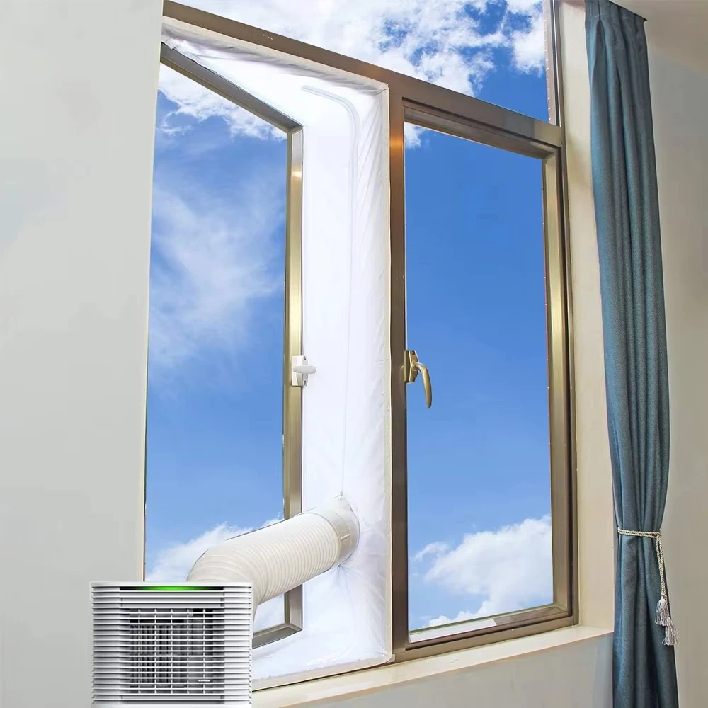 Luftdichtes Fensterbarriereset für mobile Klimaanlage Einheit weiches Stoff Dichtpanel mit Reißverschluss und starkem selbstklebendem Befestigungselement für Hausbelüftung Installation verhindert Heißluftverlust passen – Detail 6
