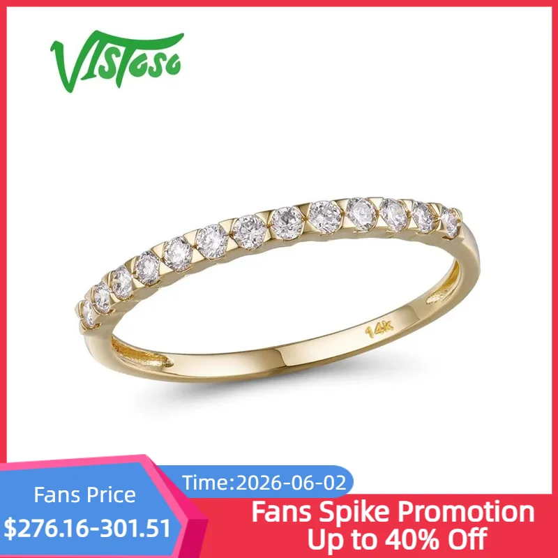 VISTOSO Authentic 14K 585 Yellow Gold Ring For Women Sparkling Diamond Dainty Promise Engagement Anniversary Gifts Fine Jewelry